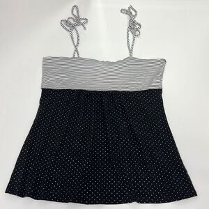 A’Gaci Women’s Black White Striped and Polka Dot Tie Strap Tank Top Size Large